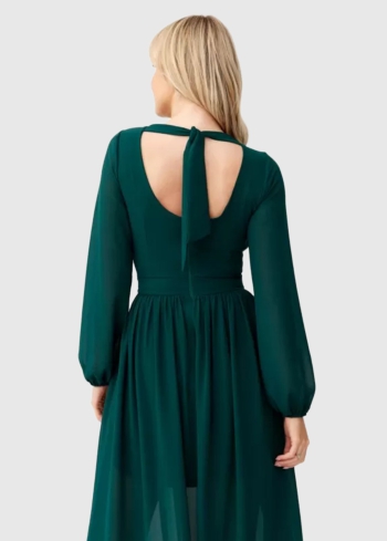 Nicolina tumši zaļa gara vakarkleita - back