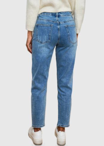 Cinthya Mom Fit zili sieviešu džinsi ar nodilumiem - back