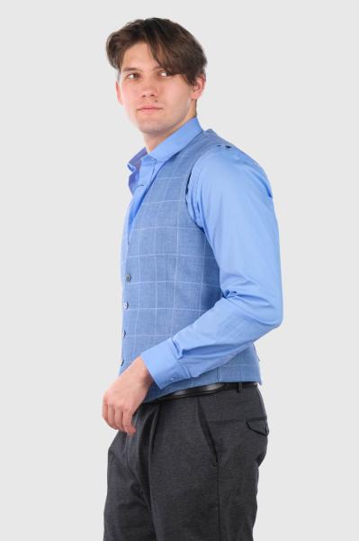 Justino gaiši zila klasiska rūtainā veste - back