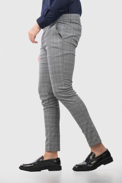 Calvino Slim Fit pelēkas vīriešu rūtainas bikses - back