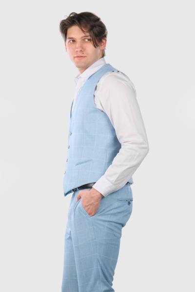 Chinto gaiši zila klasiska rūtainā veste - back