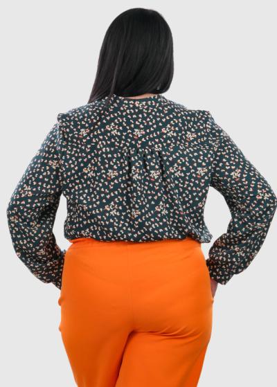 Agnese Lielo izmēru tumši zaļa blūze ar rakstu - back