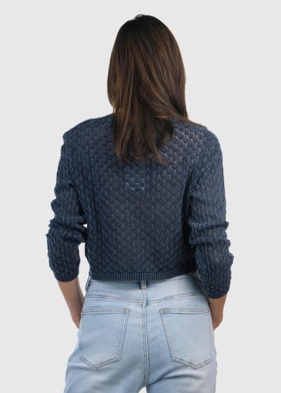 Tumši zils sieviešu īss džemperis - back