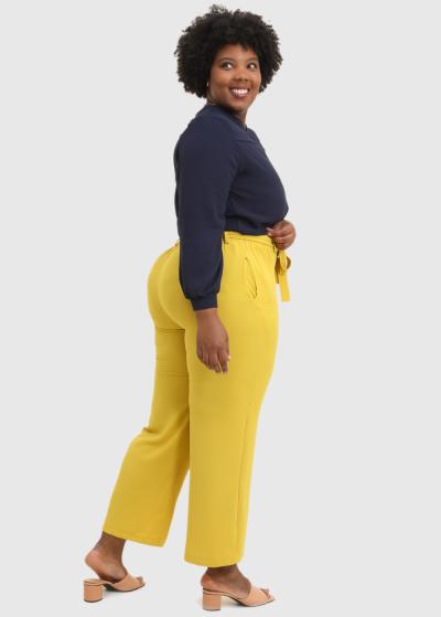 Paula Lielo izmēru dzeltenas sieviešu bikses ar jostu  - back