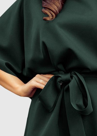 Agata tumši zaļa kleita ar jostu - back