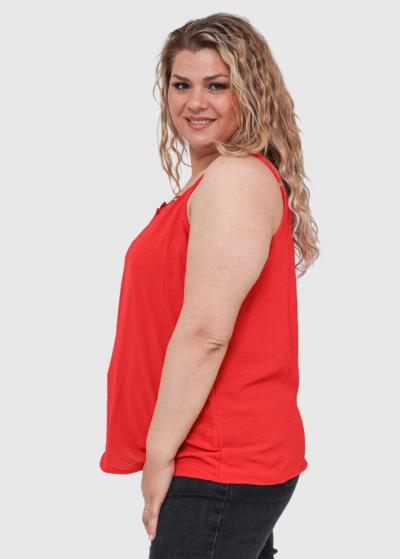 Águeda Lielo izmēru sarkans tops ar plānām lencītēm - back