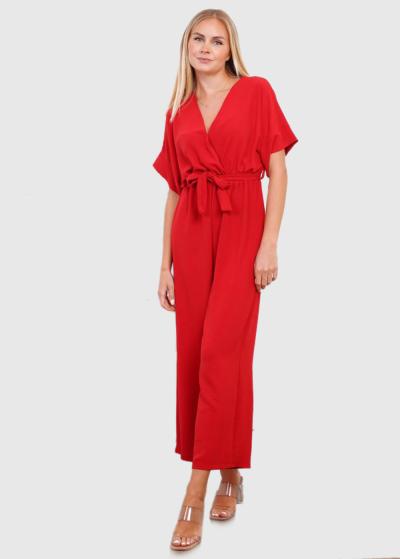 Debora sarkans kombinezons ar V-veida izgriezumu  - back