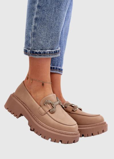 Honorata tumši bēši loaferi ar metāla sprādzi - back