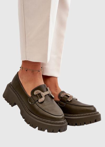 Honorata tumši zaļi loaferi ar metāla sprādzi - back