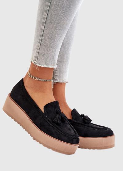 Honoria melni sieviešu mokasīni ar augstu zoli - back