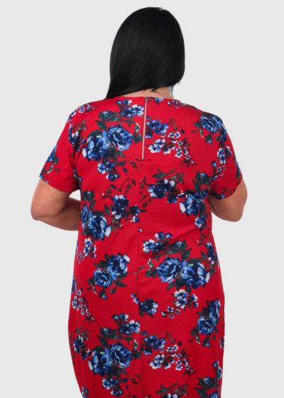 Celina Lielo izmēru sarkana īsa kleita ar ziedu rakstu  - back
