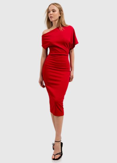 Sarkana pieguļoša kleita - back