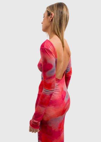 Rozā gara pieguļoša kleita - back