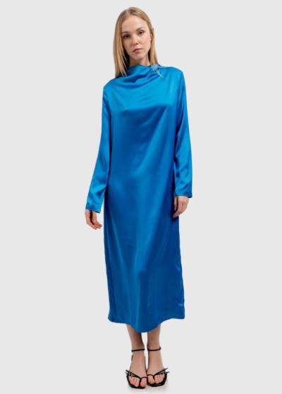 Zila kleita ar garām piedurknēm  - back