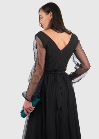 Nella melna vakarkleita ar garām piedurknēm - back