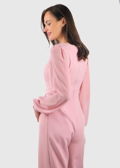 Amaranta rozā kombinezons ar garām piedurknēm - back