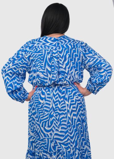 Apolonia Lielo izmēru zila gara kleita ar printu  - back