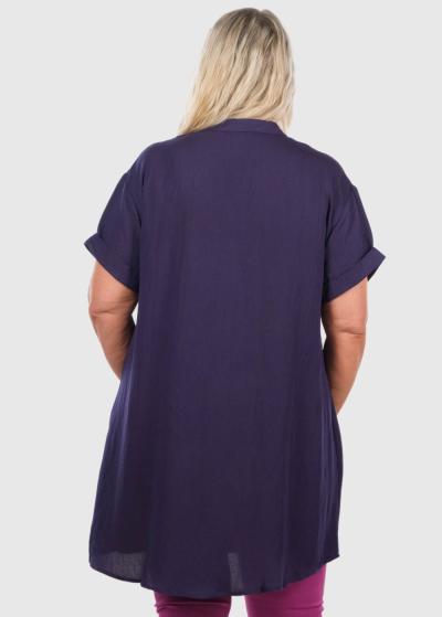 Albana Lielo izmēru tumši zila blūze ar īsām piedruknēm - back
