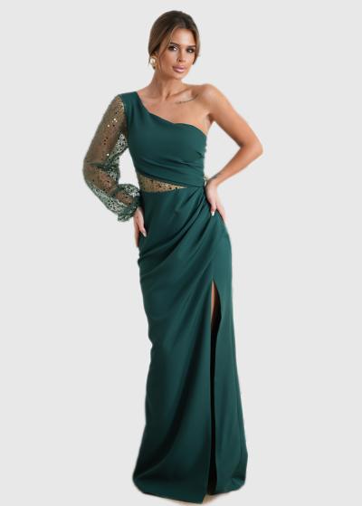 Akela zaļa gara vakarkleita  uz viena pleca  - back