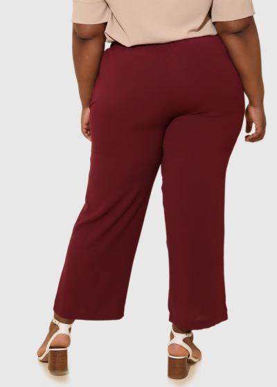 Paula Lielo izmēru bordo sieviešu bikses ar jostu  - back