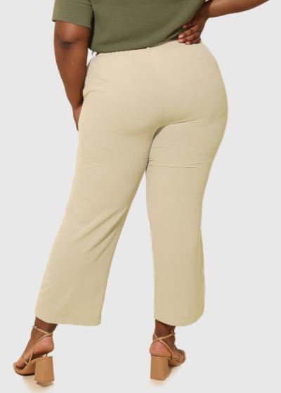 Paula Lielo izmēru bēšas sieviešu bikses ar jostu  - back