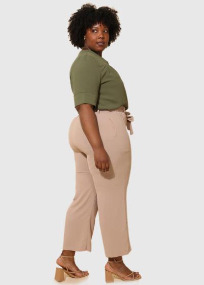 Paula Lielo izmēru tumši bēšas sieviešu bikses ar jostu  - back