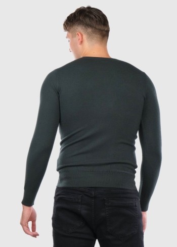 Gianni tumši zaļš vīriešu džemperis ar apaļu izgriezumu - back