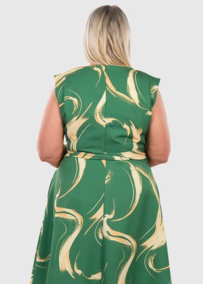 Anzu Lielo izmēru zaļa īsa vakarkleita ar rakstu  - back