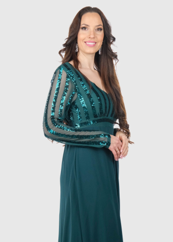 Imelda zaļa gara vakarkleita ar spīguļiem - back