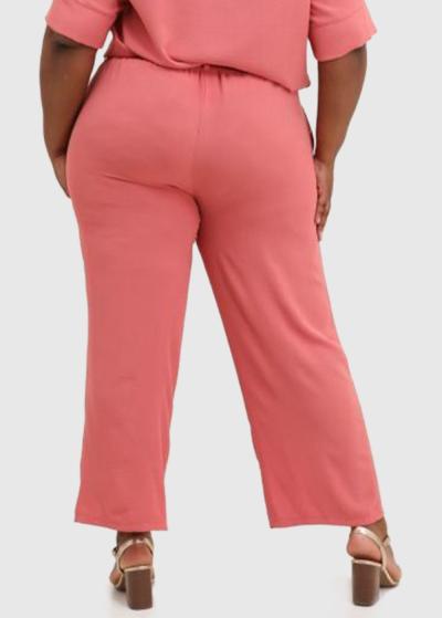 Paula Lielo izmēru rozā sieviešu bikses ar jostu  - back