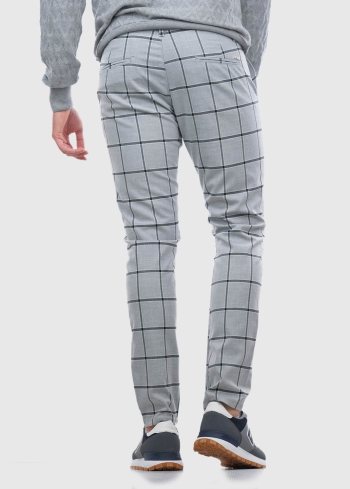 Balbino gaiši pelēkas vīriešu rūtainas bikses - back