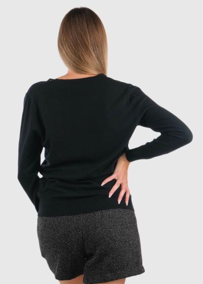 Eudora melns džemperis ar V-veida izgriezumu  - back