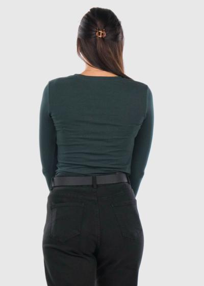 Erato tumši zaļš sieviešu t-krekls ar garām piedruknēm  - back