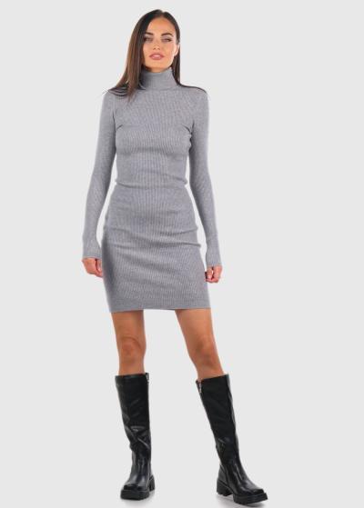 Giulia pelēka džemperkleita ar augstu apkakli - back