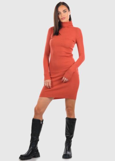 Giulia tumši oranža džemperkleita ar augstu apkakli - back