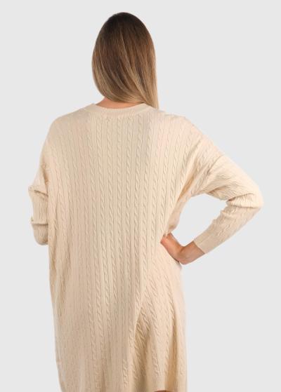 Guzel bēša brīva piegriezuma džemperkleita - back