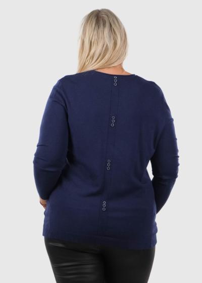 Irina Lielo izmēru tumši zils džemperis ar kabatām - back