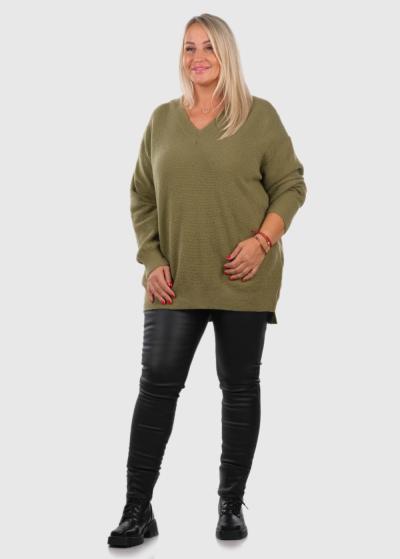 Dakarya Lielo izmēru haki džemperis ar V-veida izgriezumu  - back