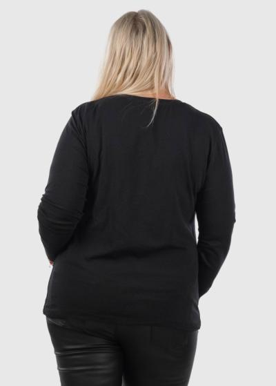 Irem Lielo izmēru melns t-krekls ar garām piedruknēm  - back