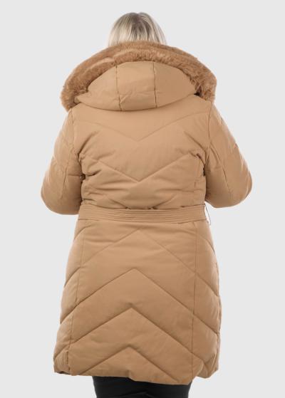 Davina Lielo izmēru gaiši brūna sieviešu jaka ar jostu  - back