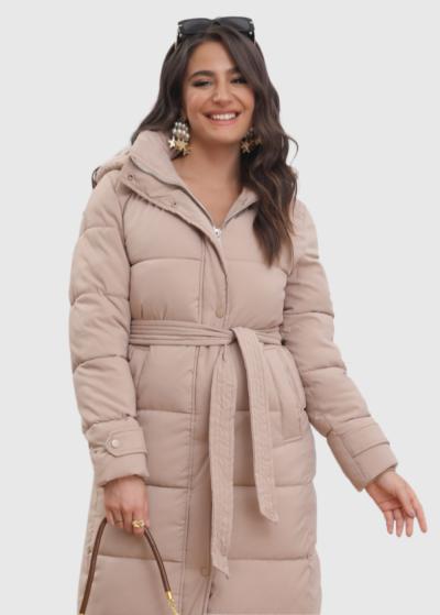 Isalie bēša sieviešu pagarināta jaka - back