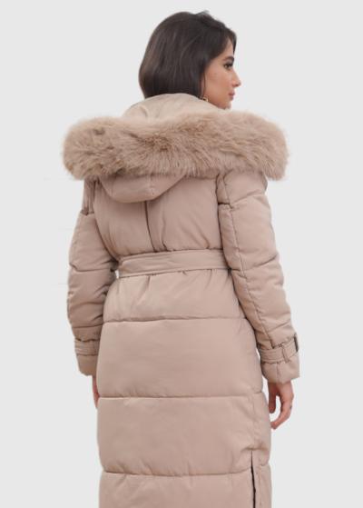 Isalinа bēša gara jaka ar jostu - back