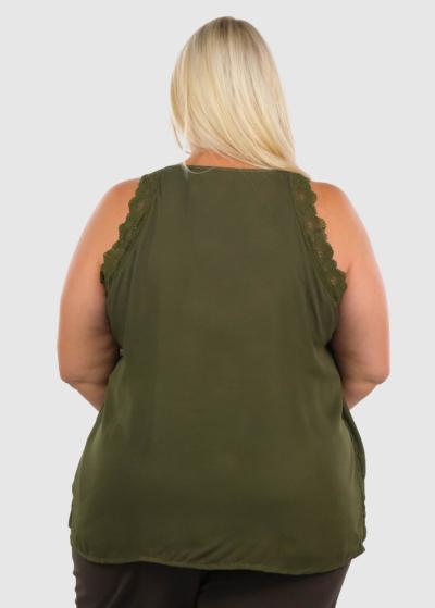 Karina Lielo izmēru haki tops ar mežģīņu detaļām - back