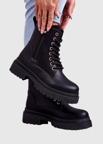 Zama melna sieviešu zābaki ar šņorēm - back