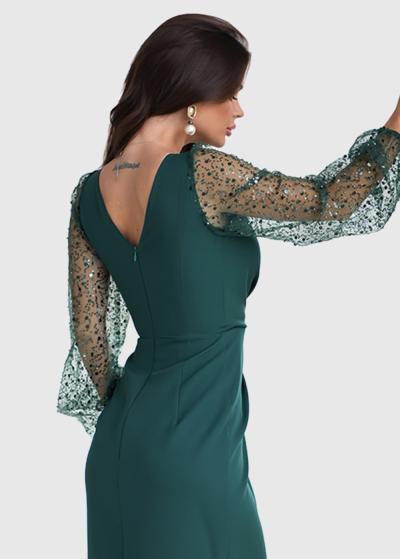 Zafina zaļa vakarkleita ar šķēlumu - back