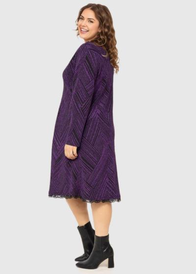 Zevide Lielo izmēru tumši violeta vakarkleita ar garām piedurknēm - back