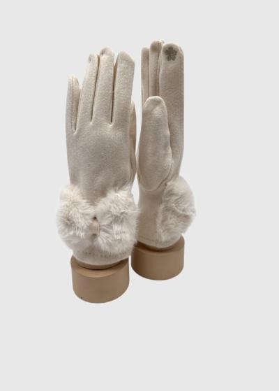 Zevide balti cimdi ar kažokādas iešuvumiem - back