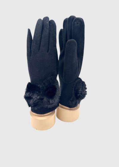 Zevide melni cimdi ar kažokādas iešuvumiem - back