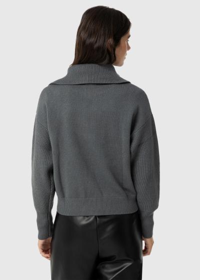 Tumši pelēks sieviešu džemperis ar rāvējslēdzi  - back