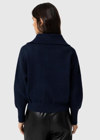 Tumši zils sieviešu džemperis ar rāvējslēdzi  - back